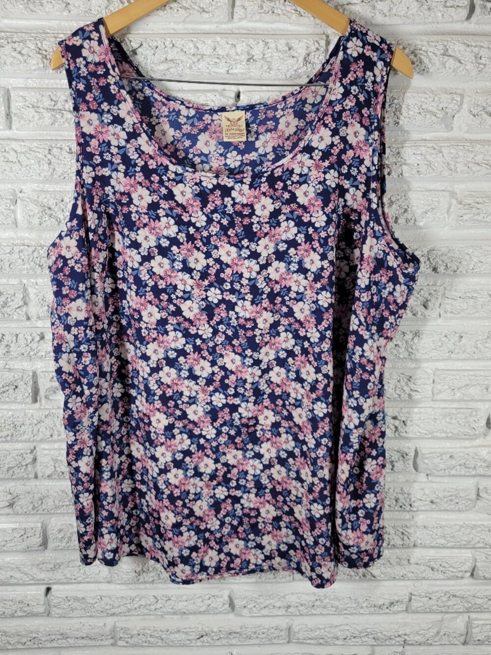 Faded‎ Glory Women Tank Top 3X Plus Blue Pink Floral Casual Lightweight FLO179E